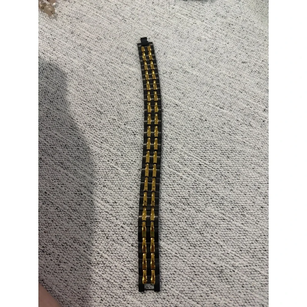 Magnetic Therapy Link Bracelet Two‎ Tone Black Gold Wellness 8.25in